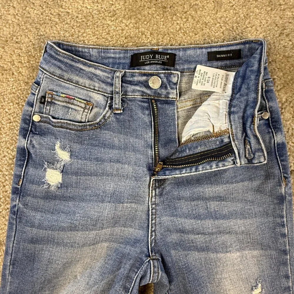 Judy Blue Skinny Fit Jeans Womens Size 0/24 High Rise Denim Blue Ankle F680